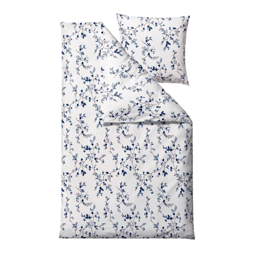 Fehér-kék egyszemélyes pamut-szatén ágyneműhuzat 140x200 cm Grace – Södahl