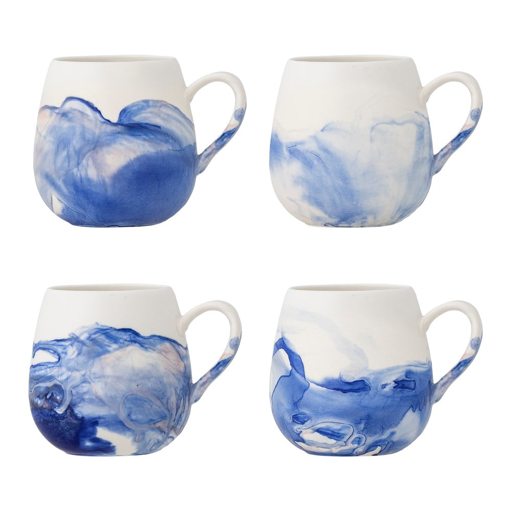 Fehér-kék kőedény csésze szett 4 db-os 250 ml Lyre – Bloomingville