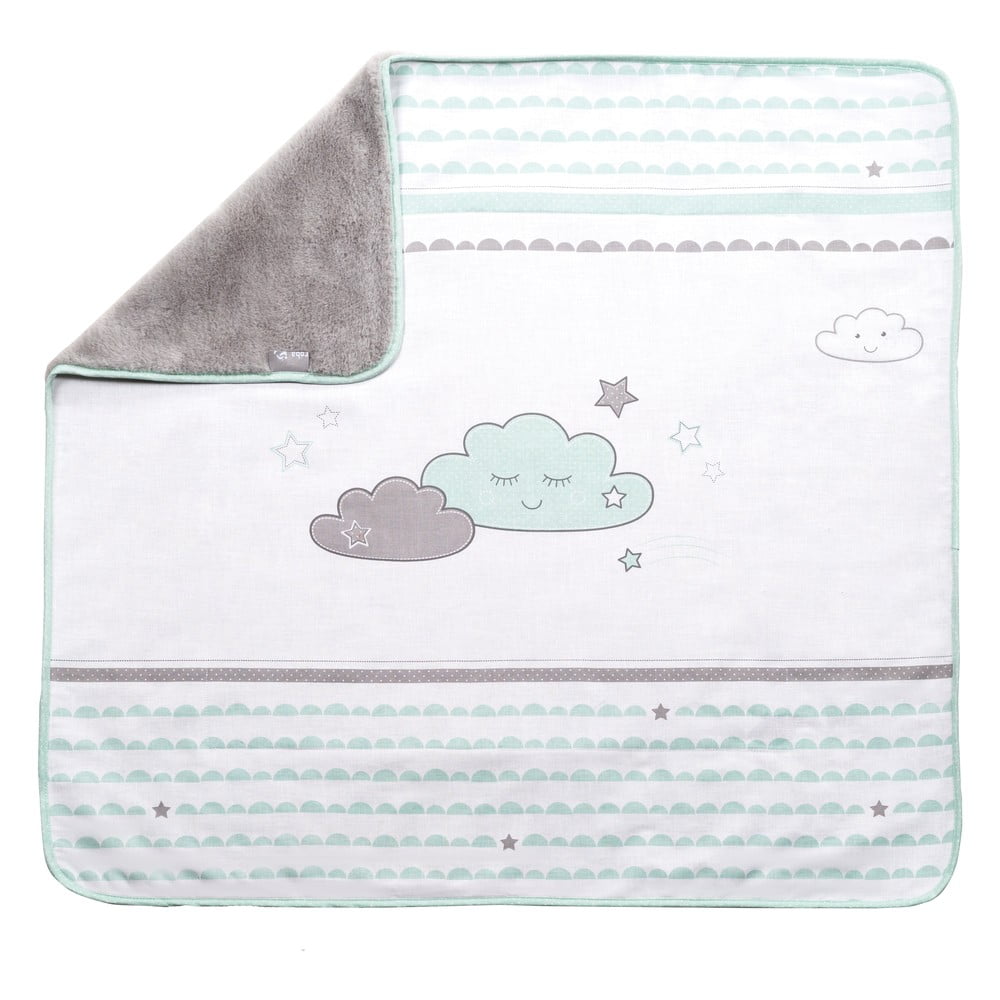 Fehér-mentazöld mikroplüss gyerek takaró 80x80 cm Happy Cloud – Roba