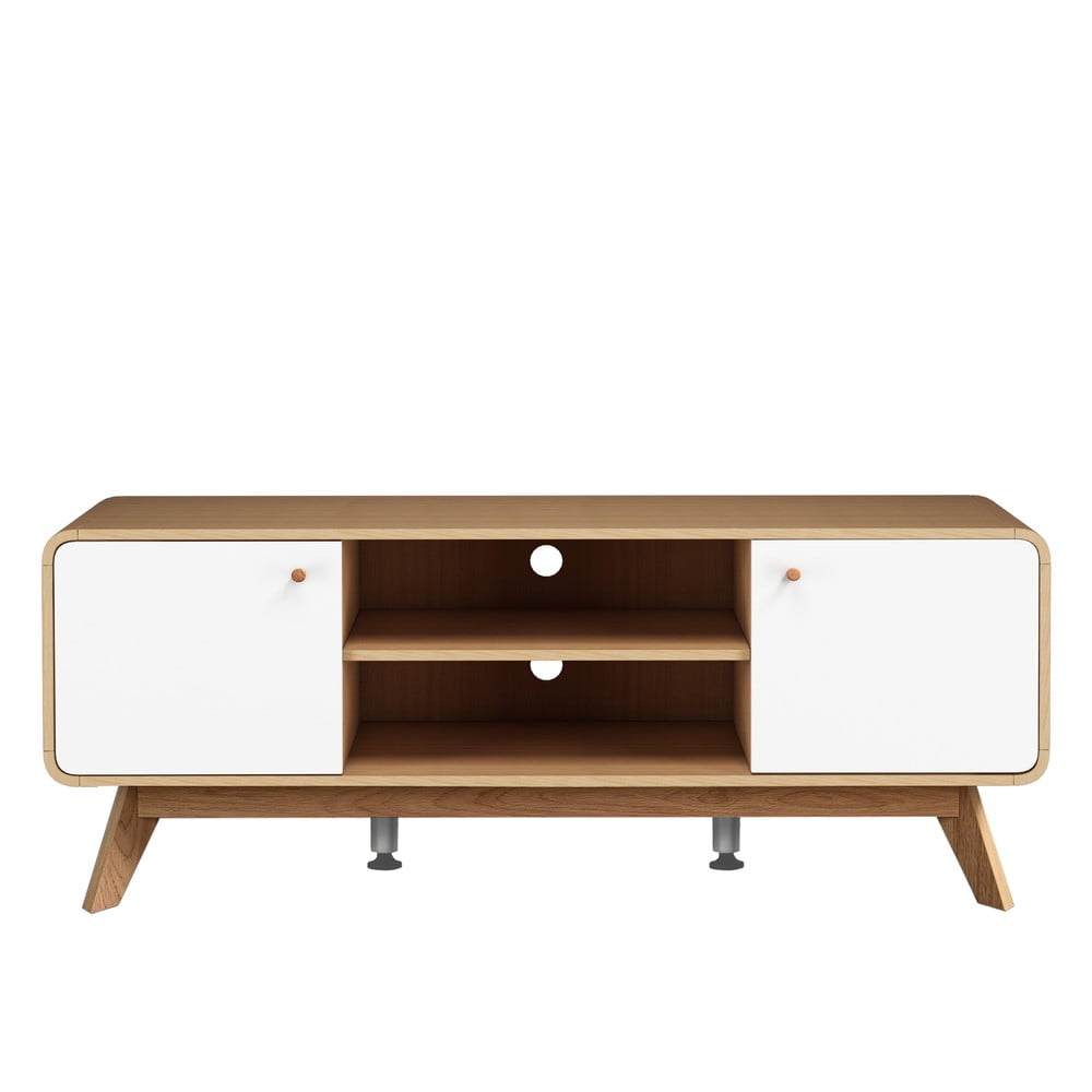 Fehér-natúr színű TV-állvány tölgyfa dekorral 140x53 cm Caitlin – Støraa