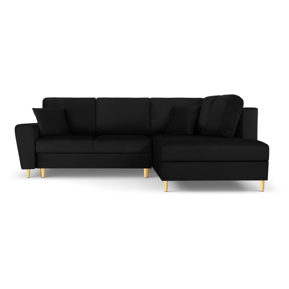 Fekete bársony kinyitható tárolóhelyes sarokkanapé (jobb oldali-L alakú) Kyoto – Cosmopolitan Design