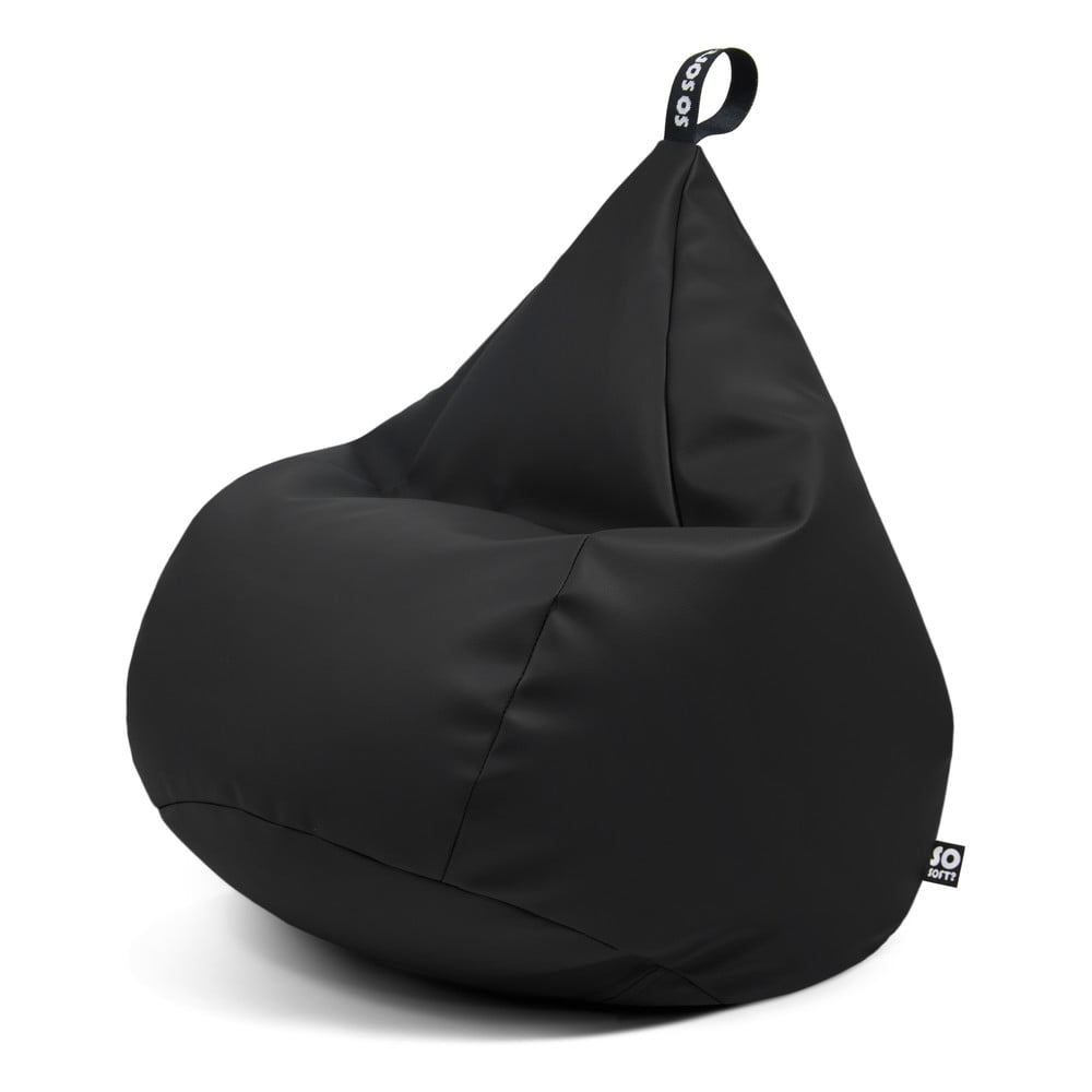 Fekete bőrutánzat babzsákfotel Drop L – So Soft?
