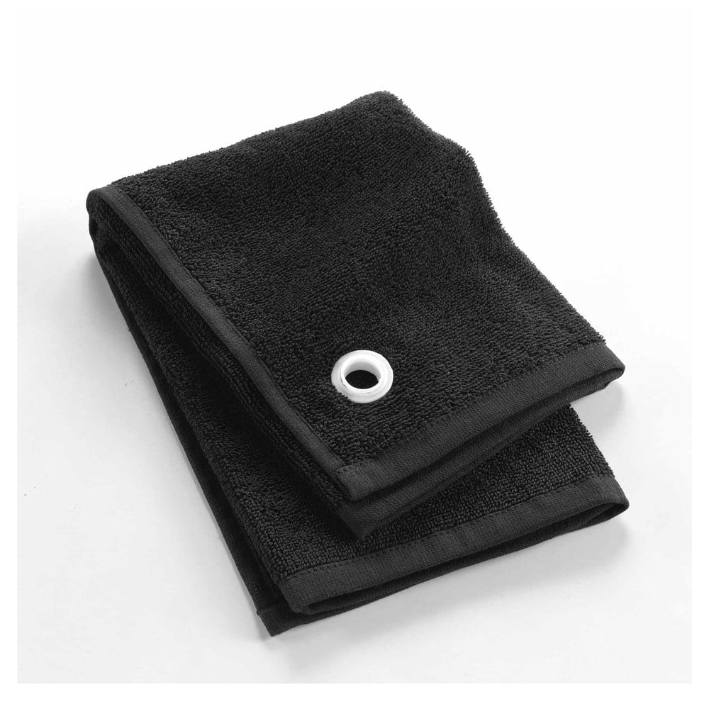 Fekete frottír pamut törölköző 50x50 cm Cuistot – douceur d'intérieur