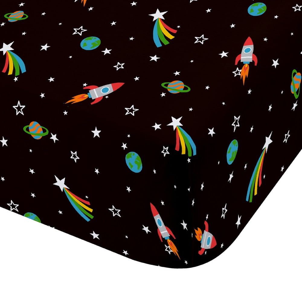 Fekete gumis egyszemélyes gyerek lepedő 90x190 cm Rainbow Rockets – Catherine Lansfield