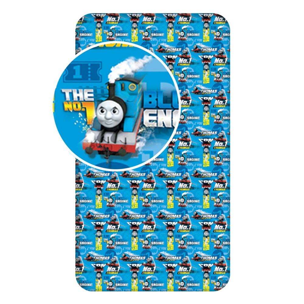 Kék gumis pamut gyerek lepedő 90x200 cm Thomas the Tank Engine – Jerry Fabrics