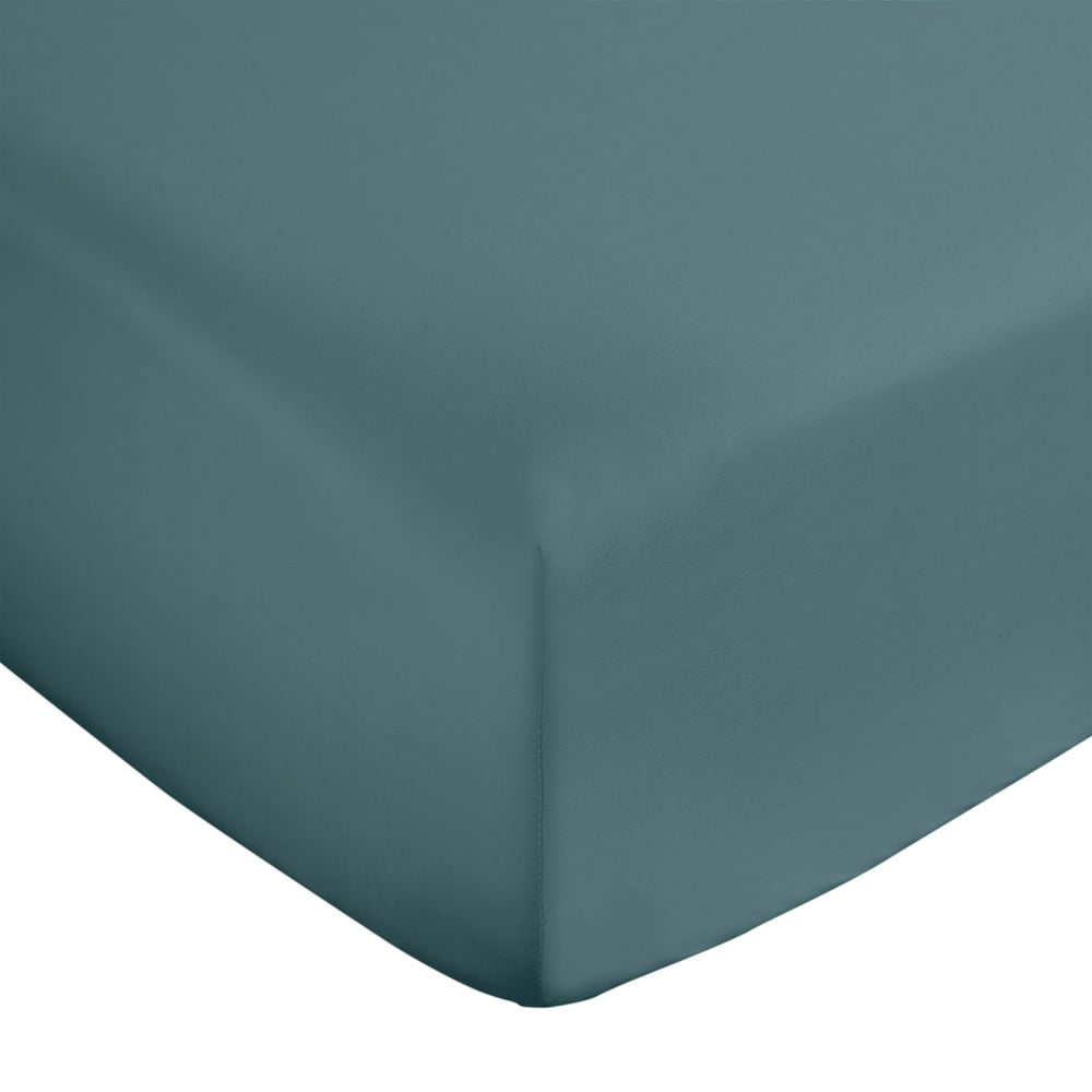 Kékeszöld gumis pamut-szatén lepedő 150x200 cm Cotton Sateen – Bianca