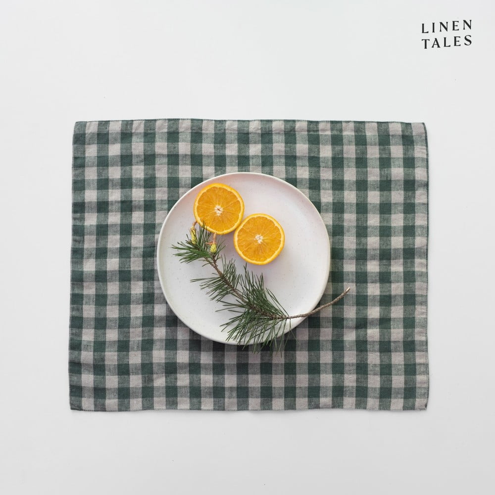 Len tányéralátét 35x45 cm Forest Green Gingham – Linen Tales
