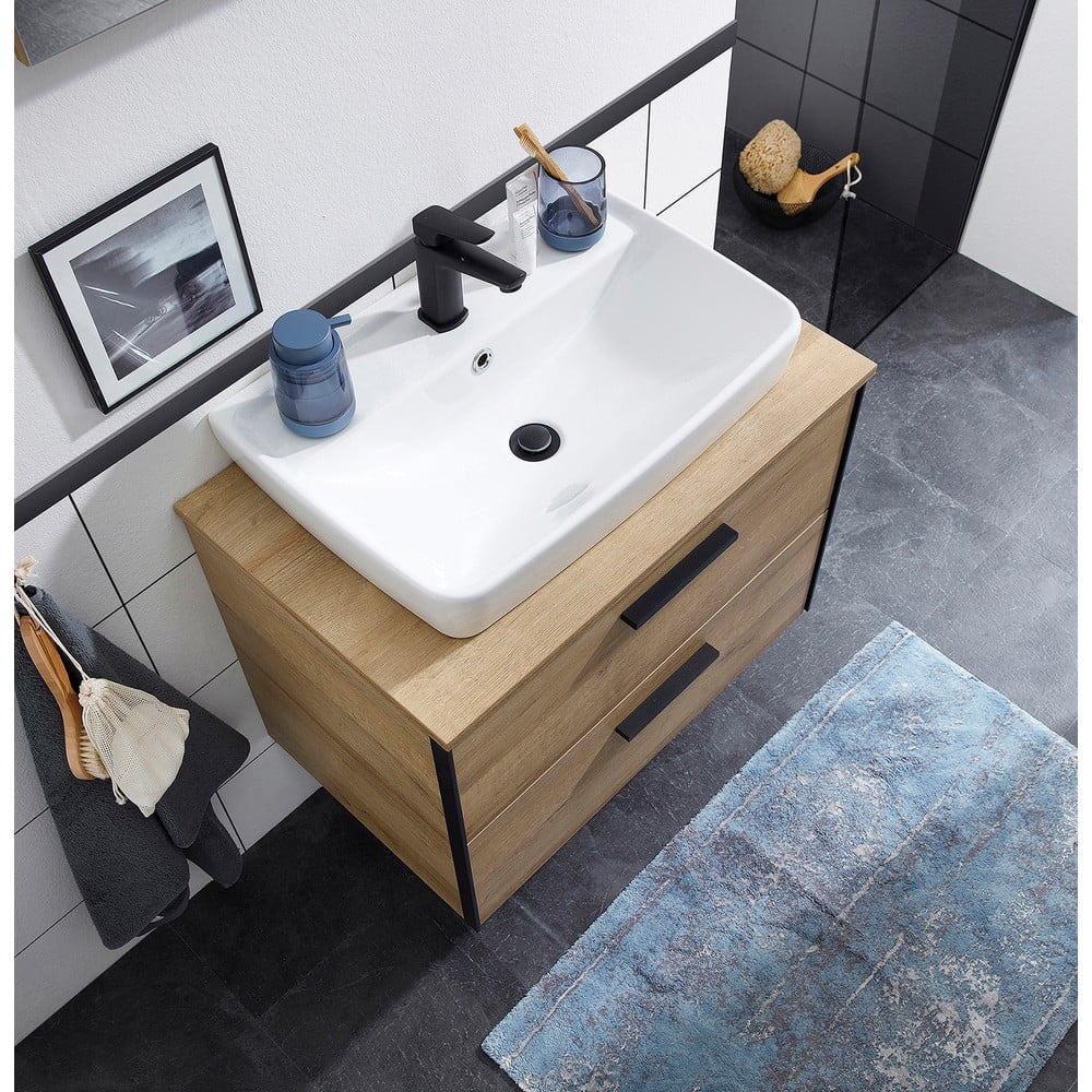 Natúr színű mosdókagyló alatti pult tölgyfa dekorral Quickset 395 – Pelipal