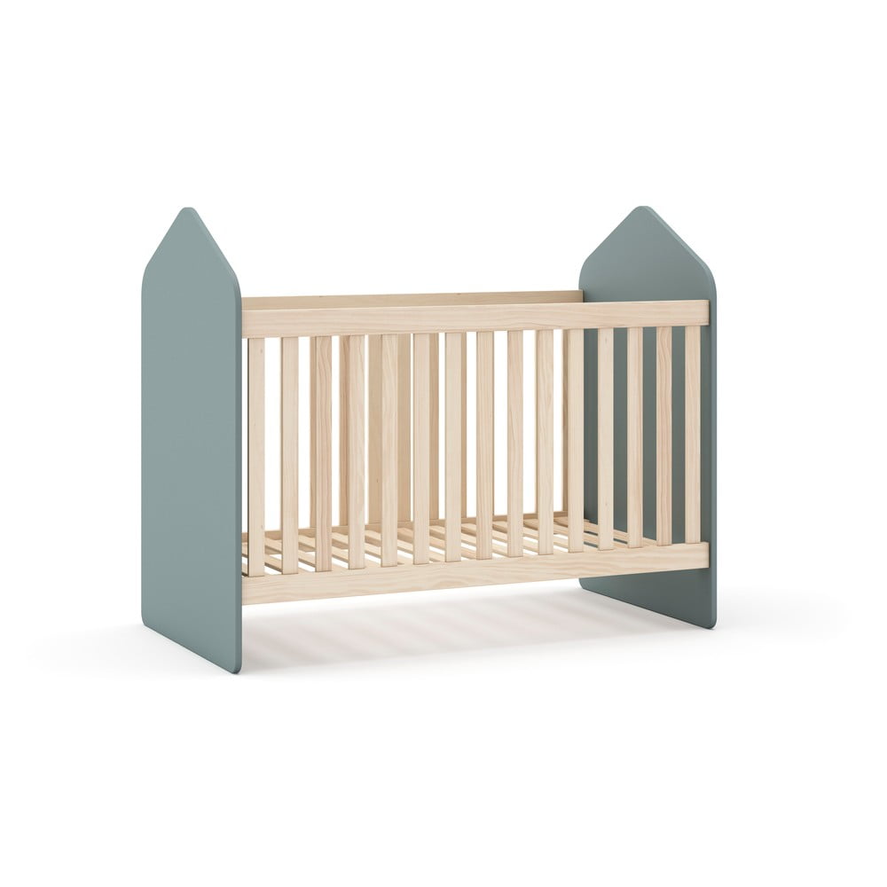 Natúr színű-szürkészöld babaágy 60x120 cm borovi fenyő dekorral Estefania – Marckeric