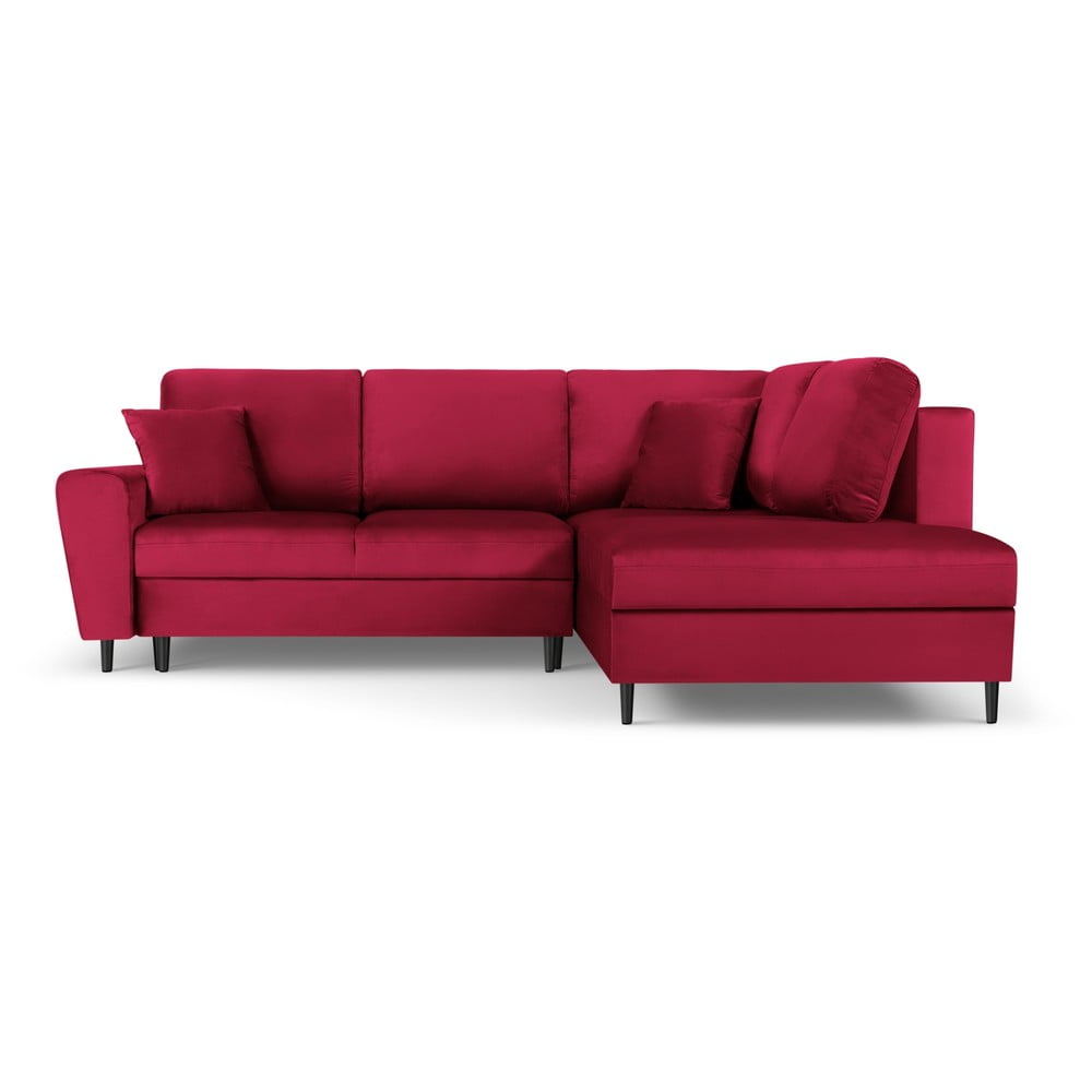 Piros bársony kinyitható tárolóhelyes sarokkanapé (jobb oldali-L alakú) Kyoto – Cosmopolitan Design
