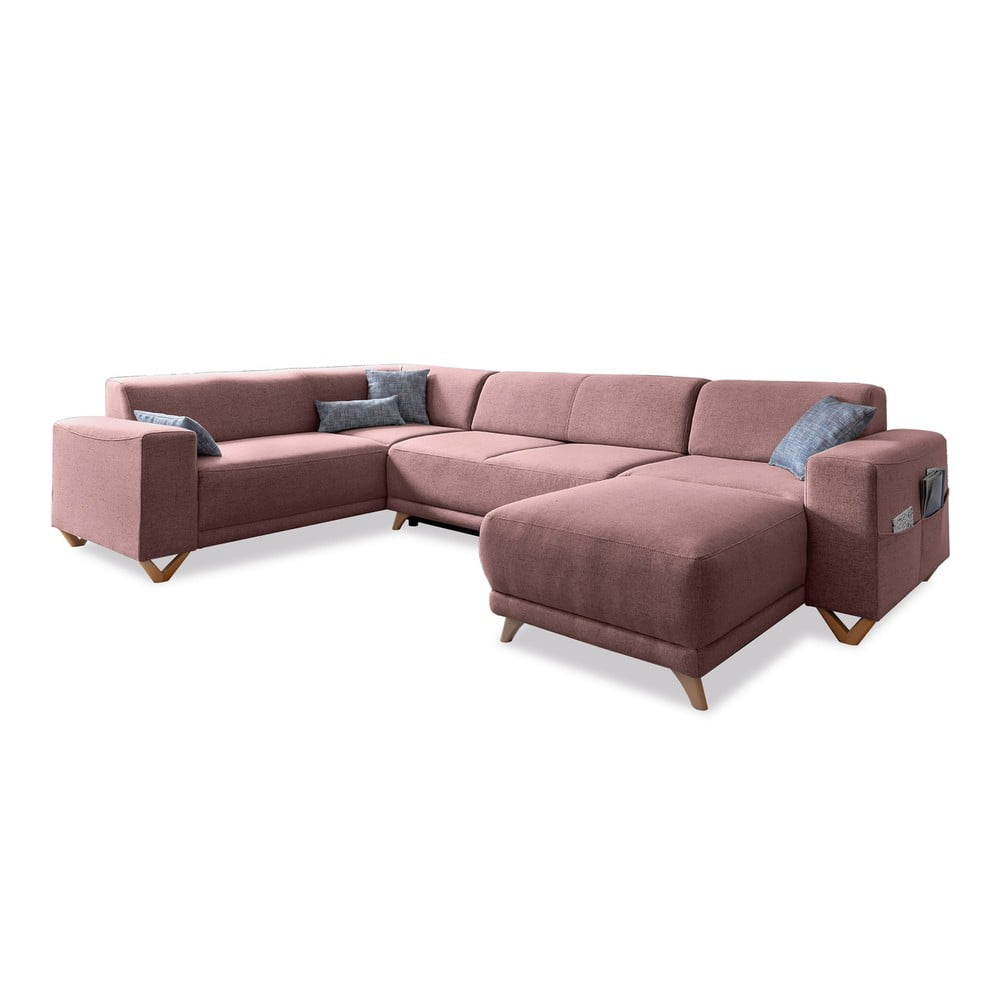 Rózsaszín kinyitható-tárolóhelyes sarokkanapé (bal oldali-U alakú) Classy Sophie – Miuform