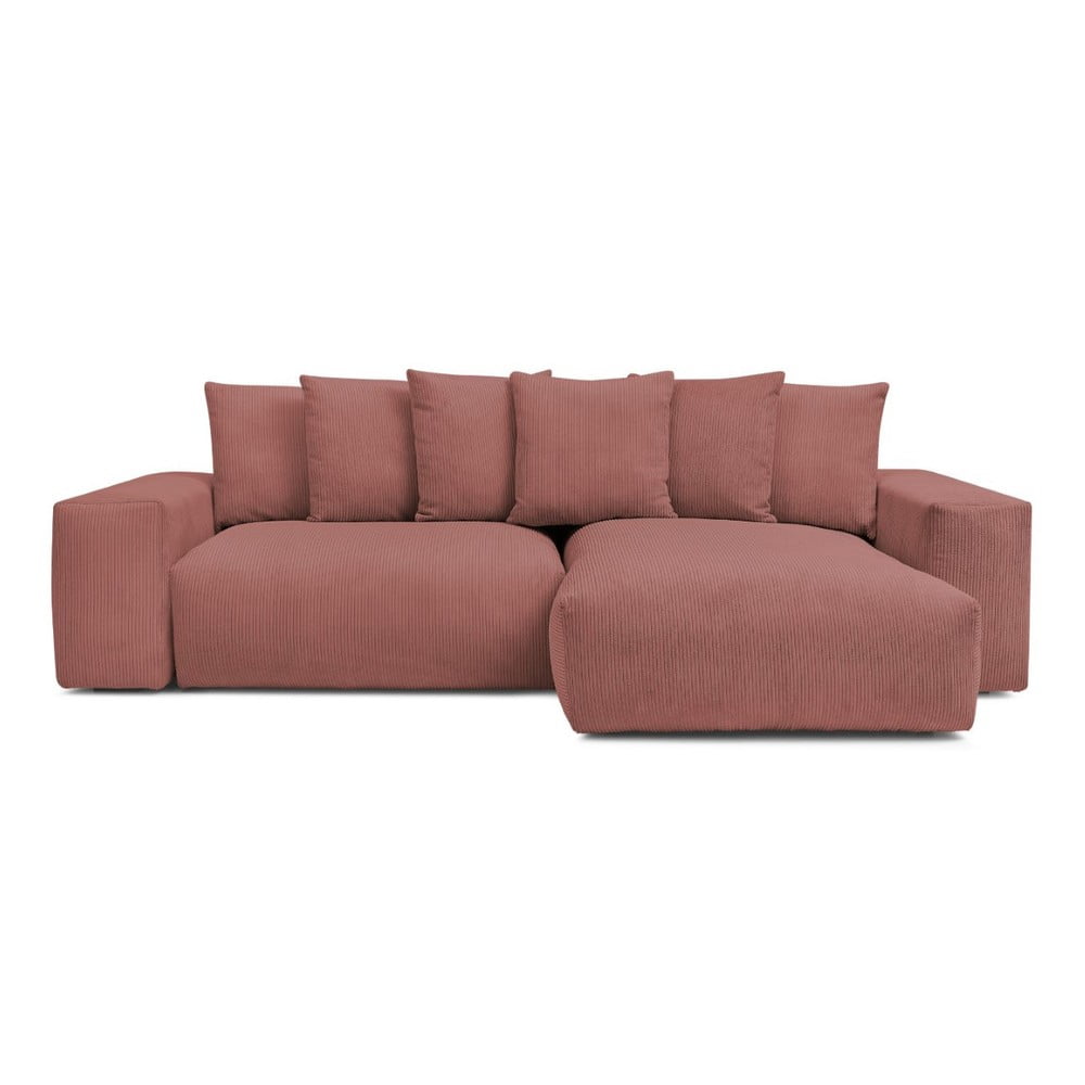 Rózsaszín kordbársony kinyitható-tárolóhelyes sarokkanapé Voltaire – Bobochic Paris