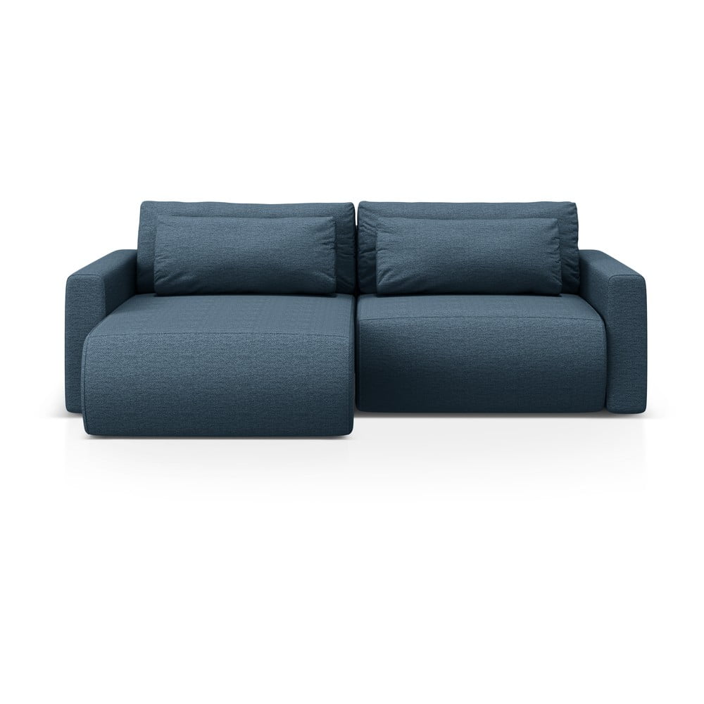 Sötétkék kinyitható tárolóhelyes sarokkanapé Belfast – Cosmopolitan Design