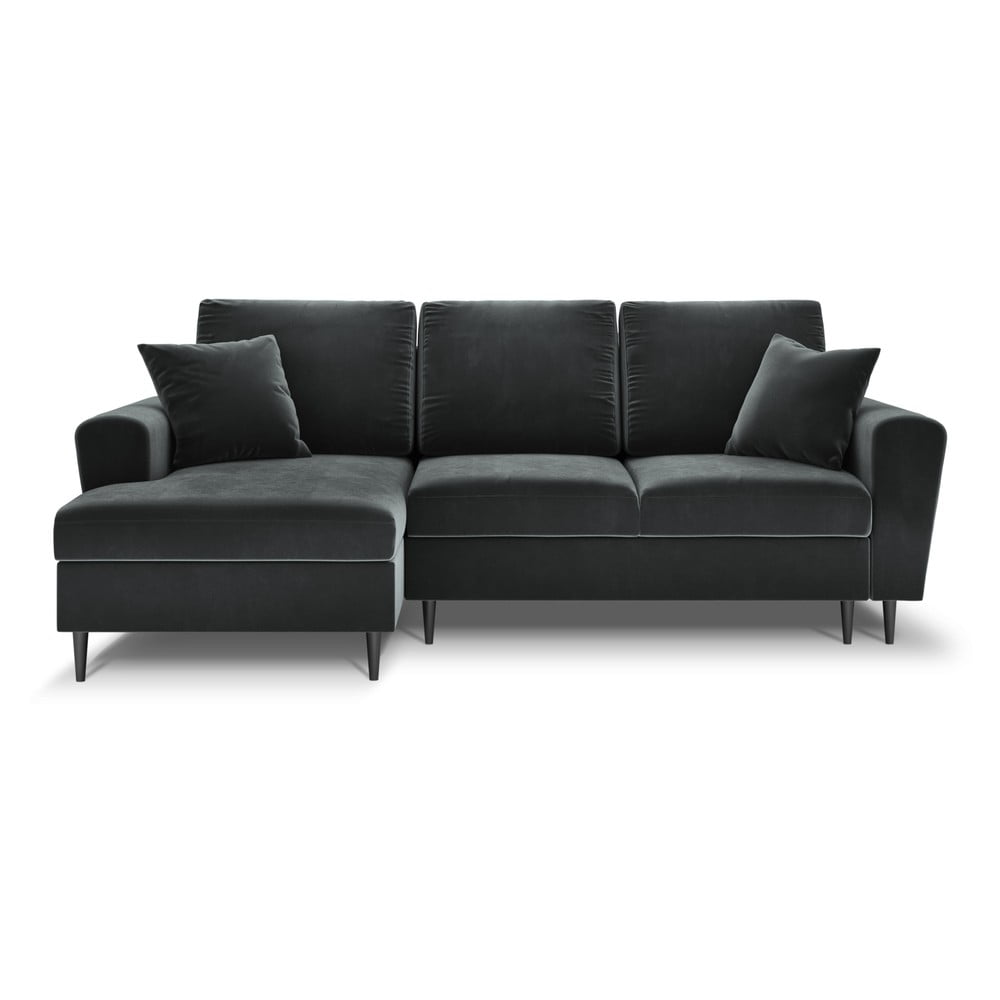 Sötétszürke bársony kinyitható tárolóhelyes sarokkanapé (bal oldali-heverő résszel) Kyoto – Cosmopolitan Design