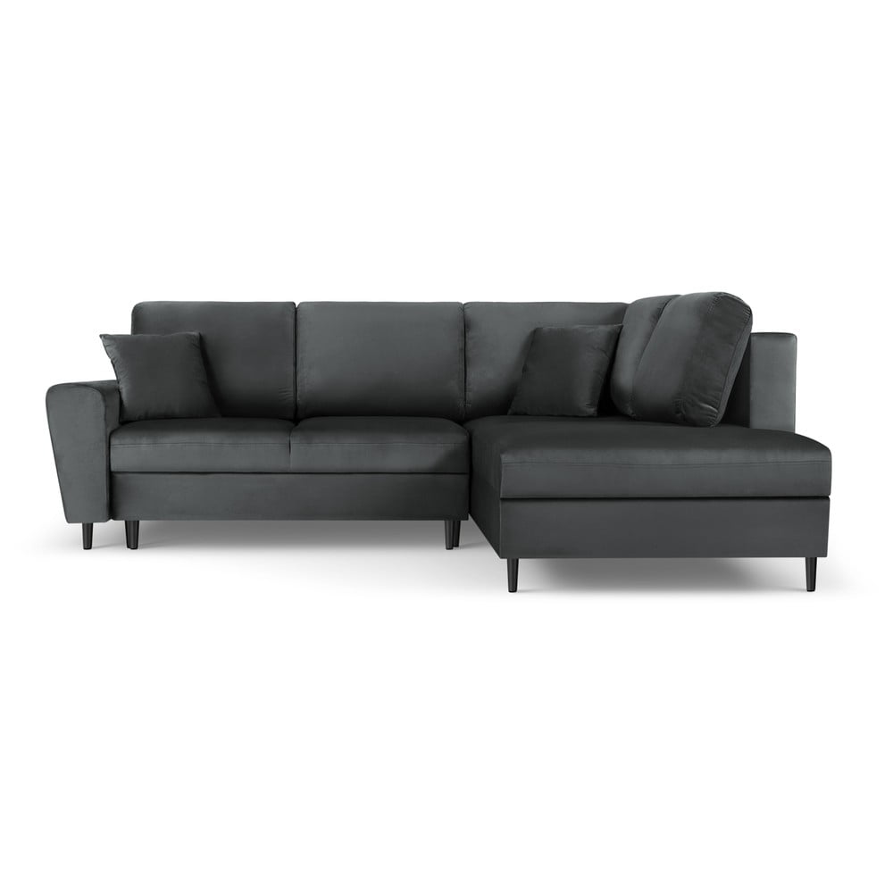 Sötétszürke bársony kinyitható tárolóhelyes sarokkanapé (jobb oldali-L alakú) Kyoto – Cosmopolitan Design