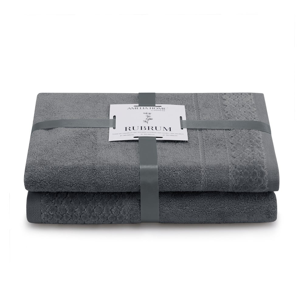 Sötétszürke frottír pamut törölköző és fürdőlepedő készlet 2 db-os Rubrum – Restilo