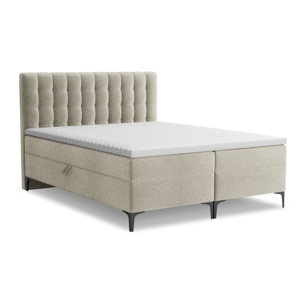 Szürkésbarna ágyneműtartós boxspring ágy 160x200 cm Puhala – Makamii