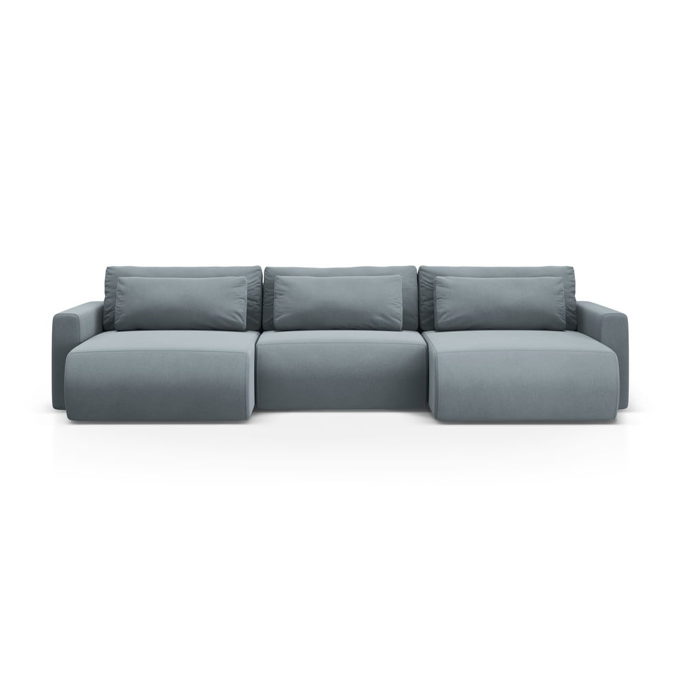 Szürkéskék bársony kinyitható tárolóhelyes sarokkanapé (U alakú) Belfast – Cosmopolitan Design