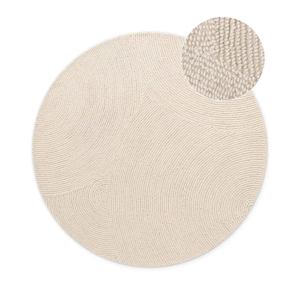 Világos natúr színű kézi szövésű gyapjú kerek szőnyeg ø 150 cm Eleni Natural White – Hanse Home