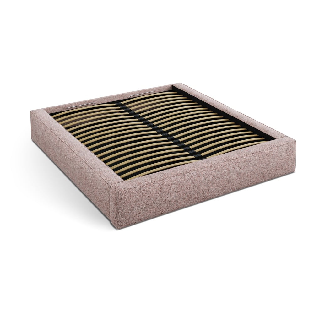 Világos rózsaszín kárpitozott ágyneműtartós franciaágy ágyráccsal 200x200 cm Simon – Micadoni