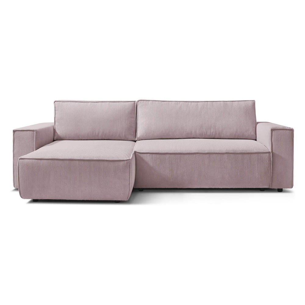 Világos rózsaszín kordbársony kinyitható sarokkanapé (variálható) Nihad – Bobochic Paris
