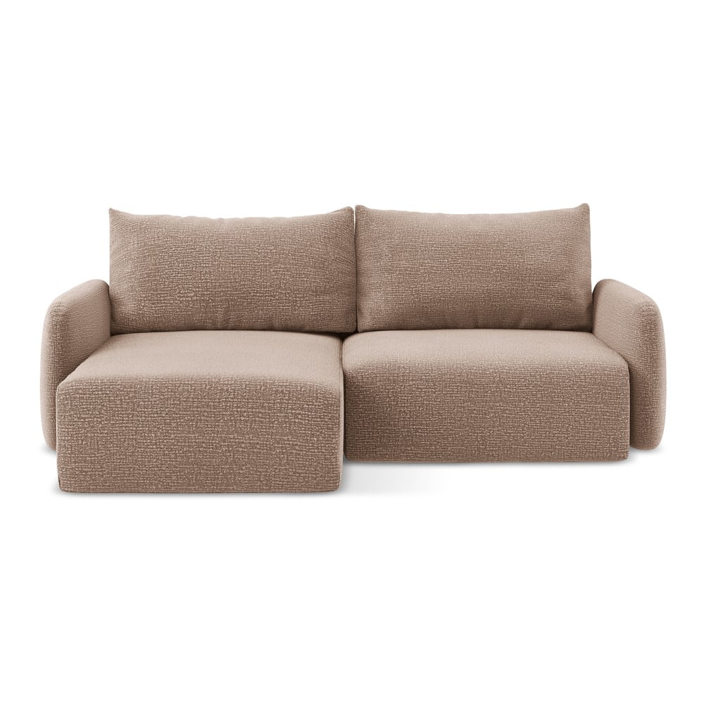 Világosbarna kinyitható-tárolóhelyes sarokkanapé (bal oldali) Kalena – Makamii