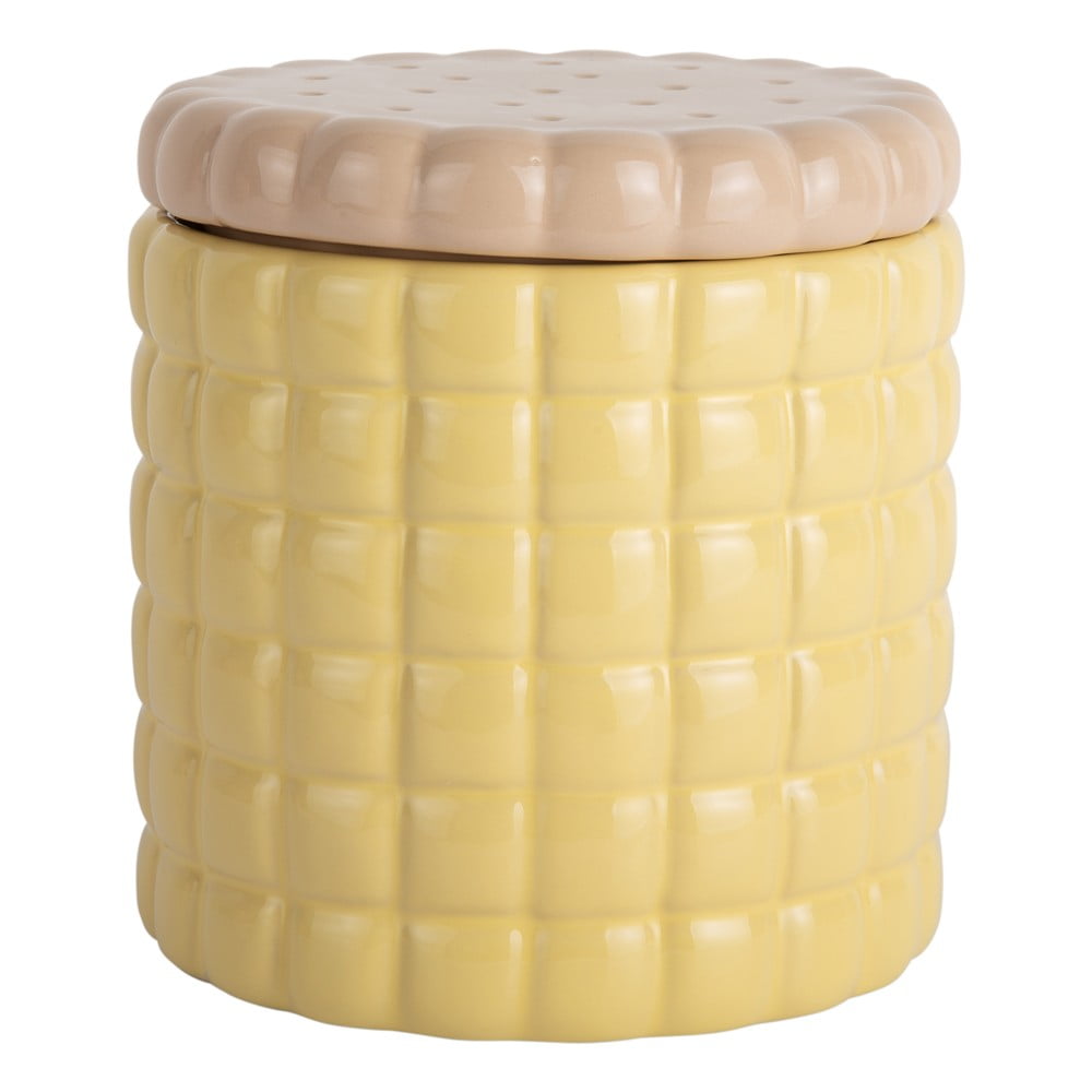 Világossárga dekoratív kerámia tárolódoboz ø 14x15 cm Biscuit Box – PT LIVING