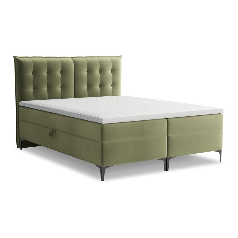 Zöld ágyneműtartós boxspring ágy 160x200 cm Mikana – Makamii