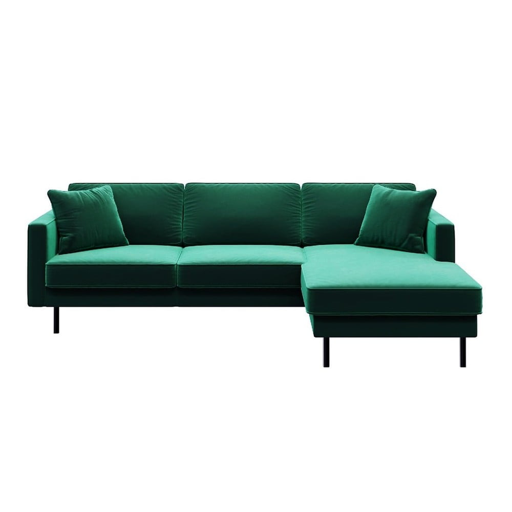 Zöld bársony sarokkanapé (jobb oldali) Kobo – MESONICA
