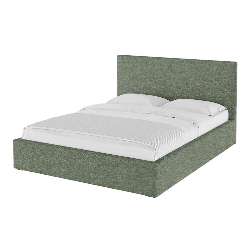 Zöld kárpitozott ágyneműtartós franciaágy ágyráccsal 180x200 cm Bufo – MESONICA