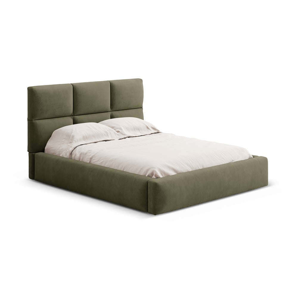 Zöld kárpitozott ágyneműtartós franciaágy ágyráccsal 180x200 cm Libera – Windsor & Co Sofas