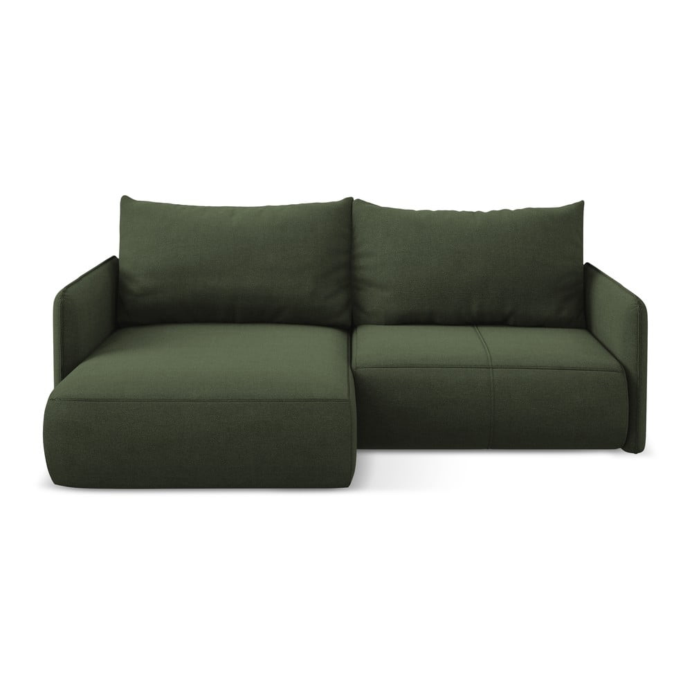 Zöld kinyitható-tárolóhelyes sarokkanapé (bal oldali) Nanea – Makamii