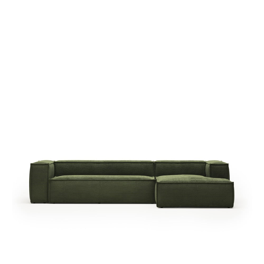 Zöld kordbársony sarokkanapé (jobb oldali-heverő résszel) Blok – Kave Home