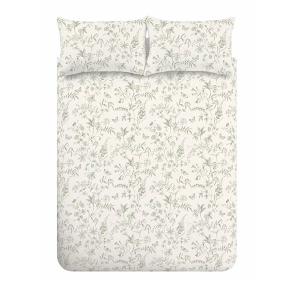 Zöld-krémszínű egyszemélyes pamut ágyneműhuzat 135x200 cm Thea Floral – Bianca