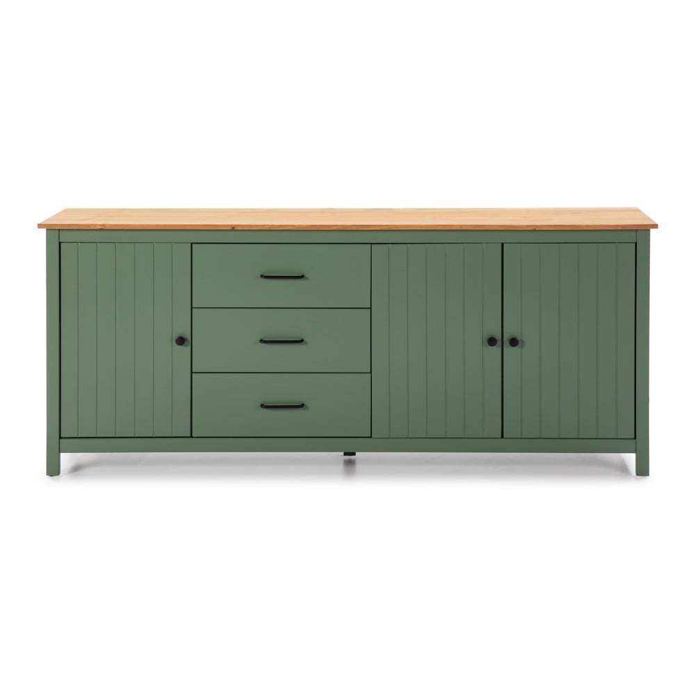 Zöld-natúr színű borovi fenyő alacsony komód 190x80 cm Miranda – Marckeric