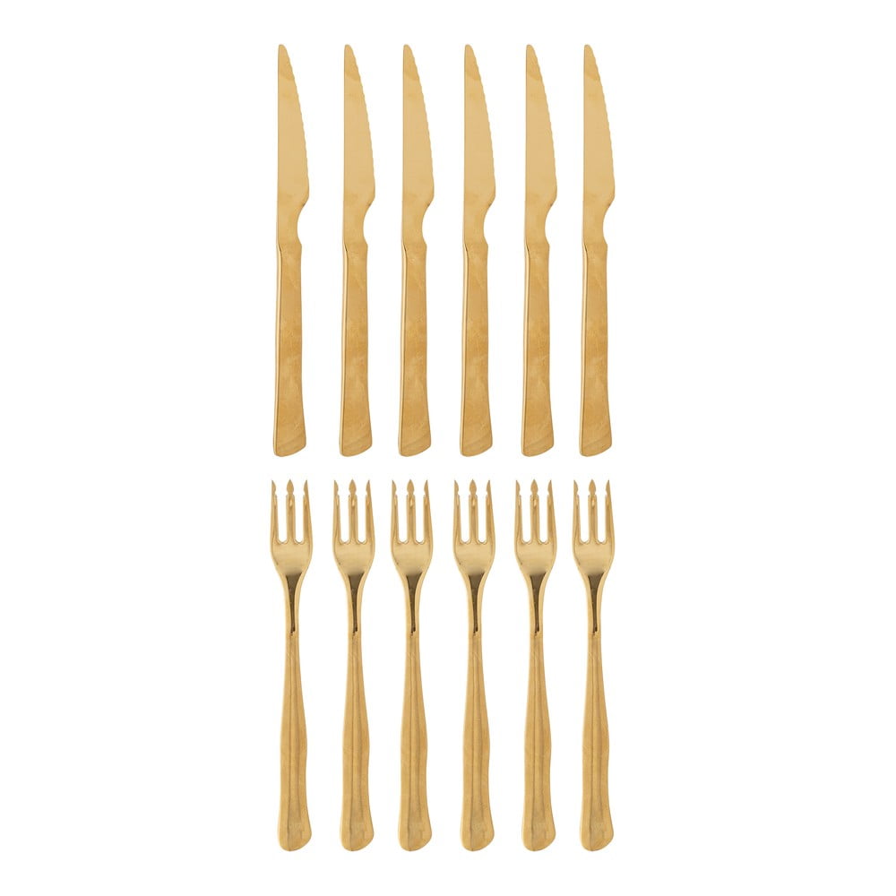 Aranyszínű rozsdamentes acél evőeszköz készlet 12 db-os Ollin – Bloomingville