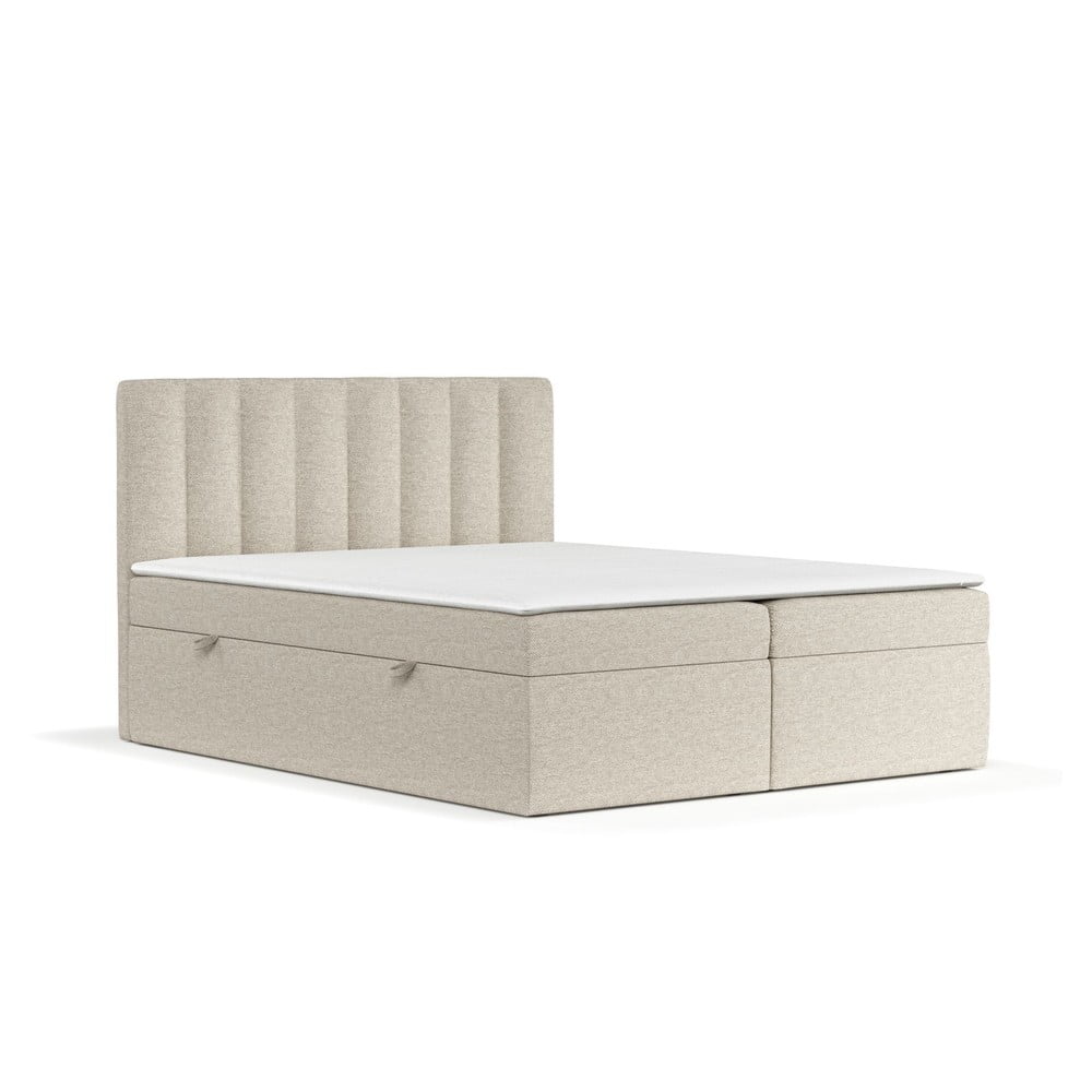 Bézs ágyneműtartós boxspring ágy 140x200 cm Novento – Maison de Rêve