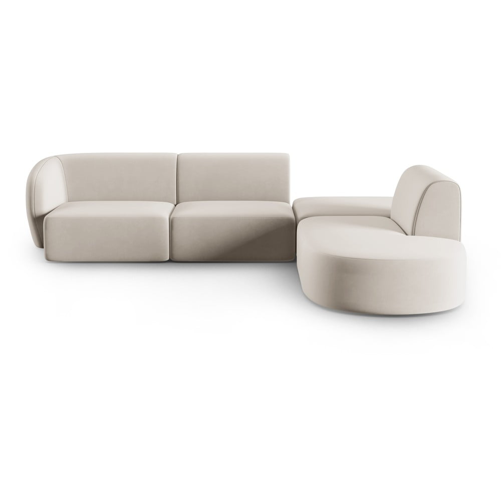 Bézs bársony sarokkanapé (jobb oldali-L alakú) Paolo – Milo Casa