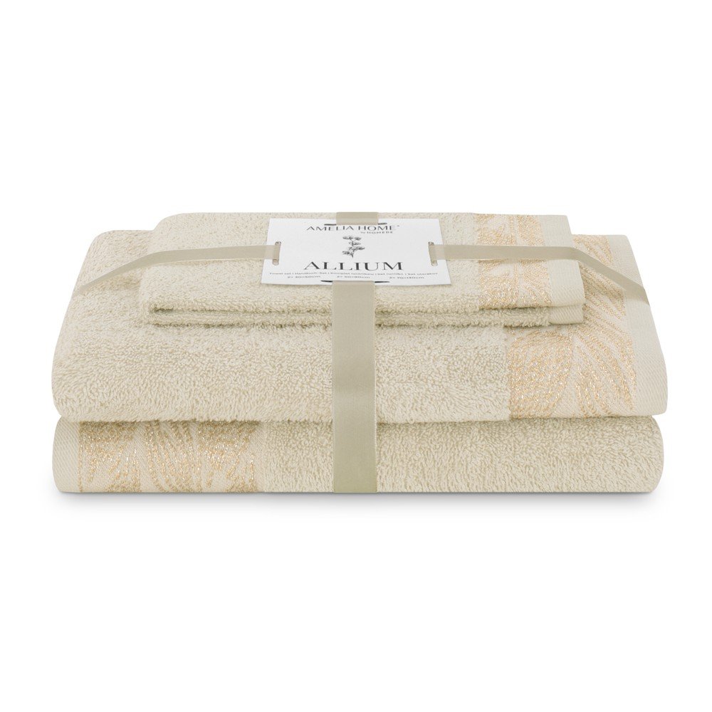 Bézs frottír pamut törölköző és fürdőlepedő készlet 3 db-os Allium – Restilo