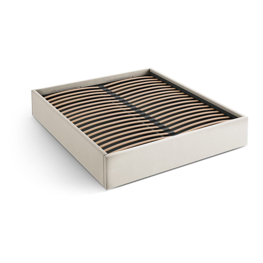 Bézs kárpitozott ágyneműtartós-ágytámla nélkül franciaágy ágyráccsal 140x200 cm Susan – Micadoni