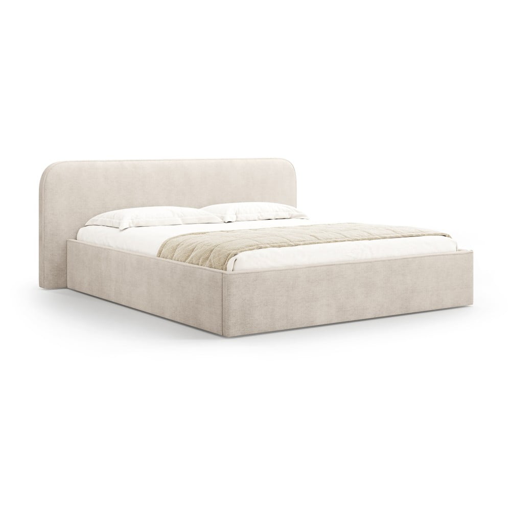 Bézs kárpitozott ágyneműtartós franciaágy ágyráccsal 140x200 cm Elizabeth – Micadoni