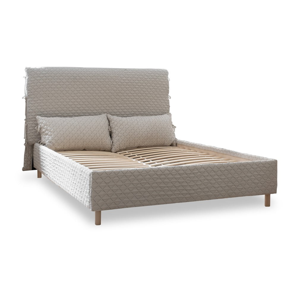 Bézs kárpitozott franciaágy ágyráccsal 180x200 cm Sleepy Luna – Miuform