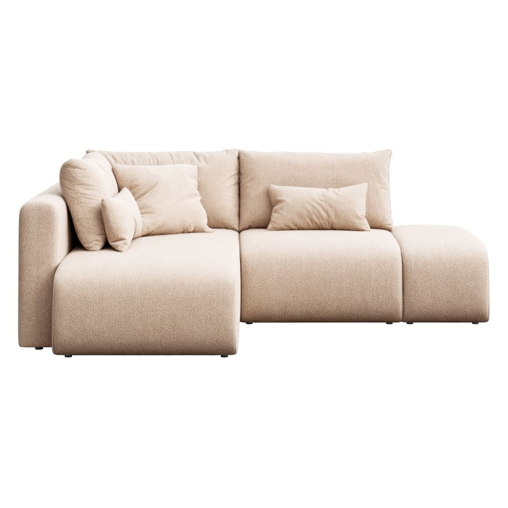 Bézs kinyitható-tárolóhelyes sarokkanapé (bal oldali-heverő résszel) Lumine – Ghado