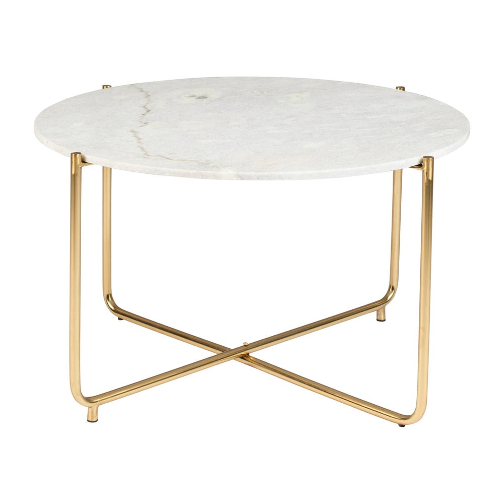 Fehér-aranyszínű kerek dohányzóasztal márvány asztallappal ø 70 cm Timpa – White Label