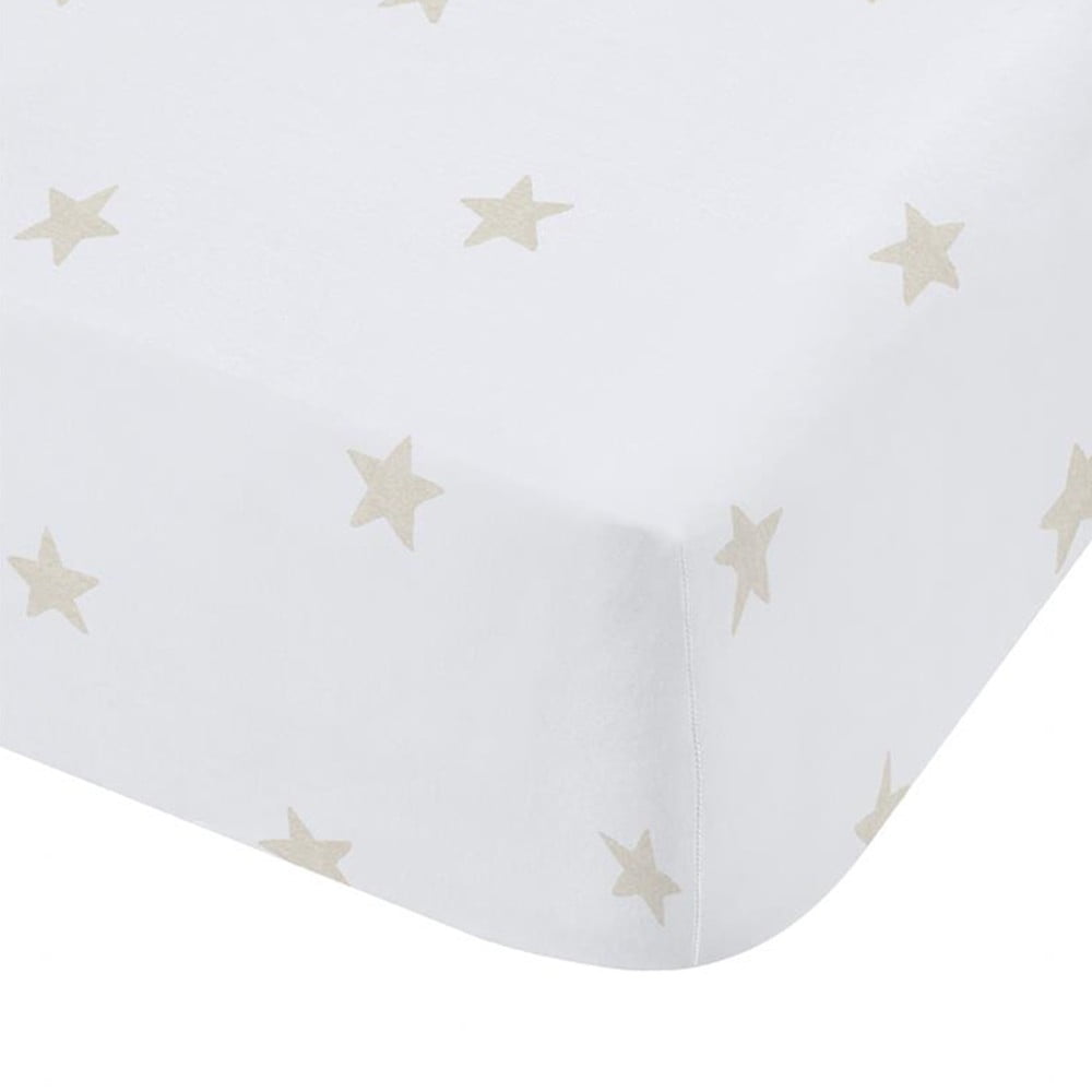 Fehér-bézs gumis egyszemélyes pamut gyerek lepedő 90x190 cm Mini Star & Stripes – Bianca