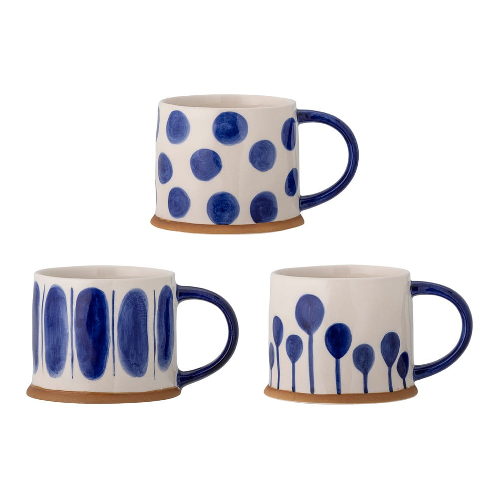 Fehér-kék agyagkerámia bögre szett 3 db-os 450 ml Linora – Bloomingville