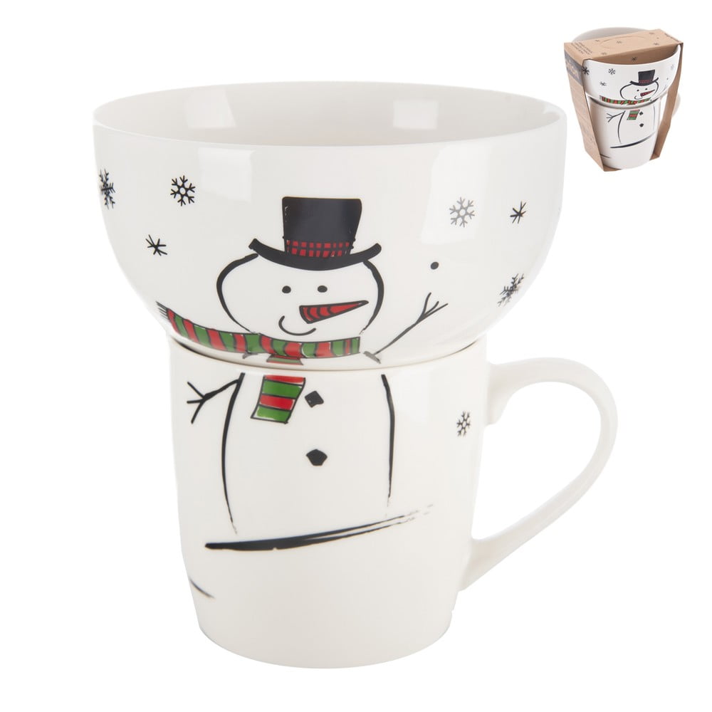 Fehér porcelán bögre és tálka szett karácsonyi mintával  2 db-os 350 ml – Orion