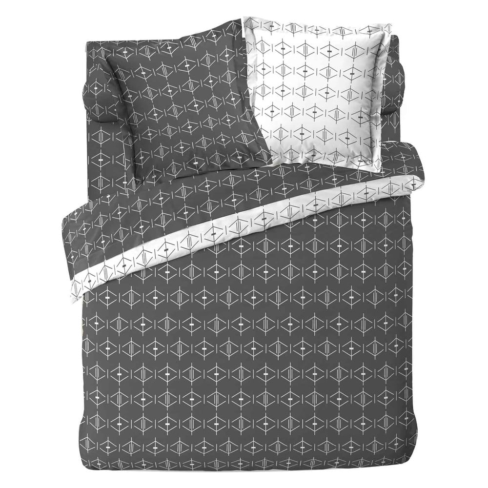Fehér-sötétszürke kétszemélyes-hosszabbított pamut paplanhuzat 240x220 cm Aristide – douceur d'intérieur