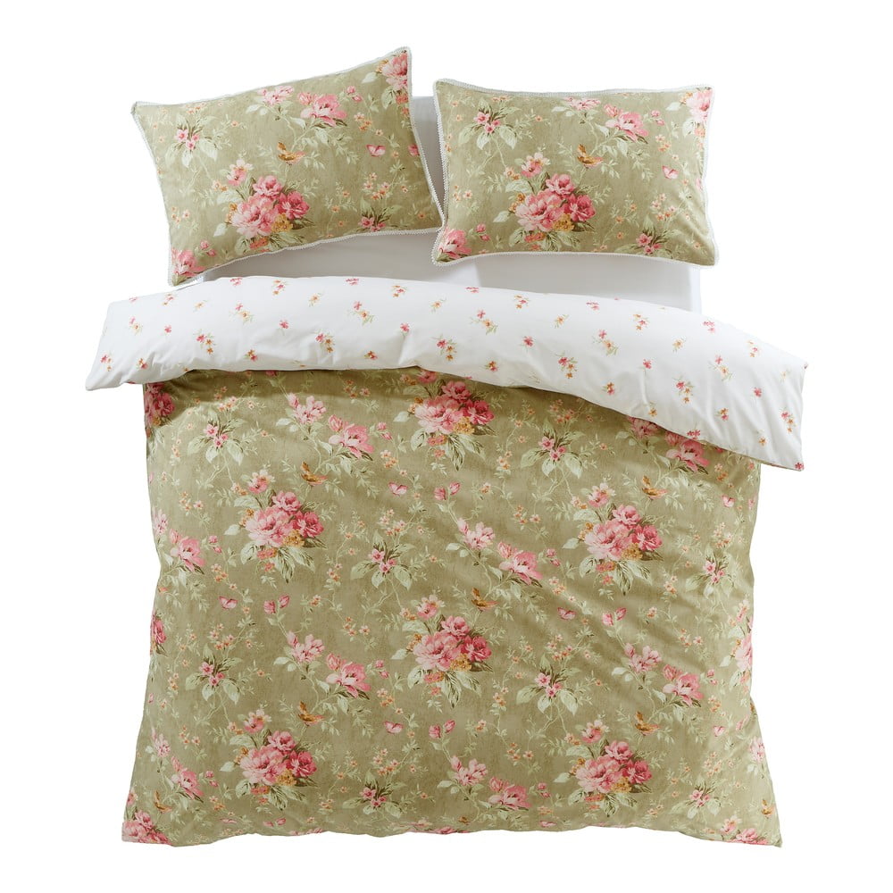 Fehér-zöld egyszemélyes ágyneműhuzat 135x200 cm Penelope Floral – Catherine Lansfield