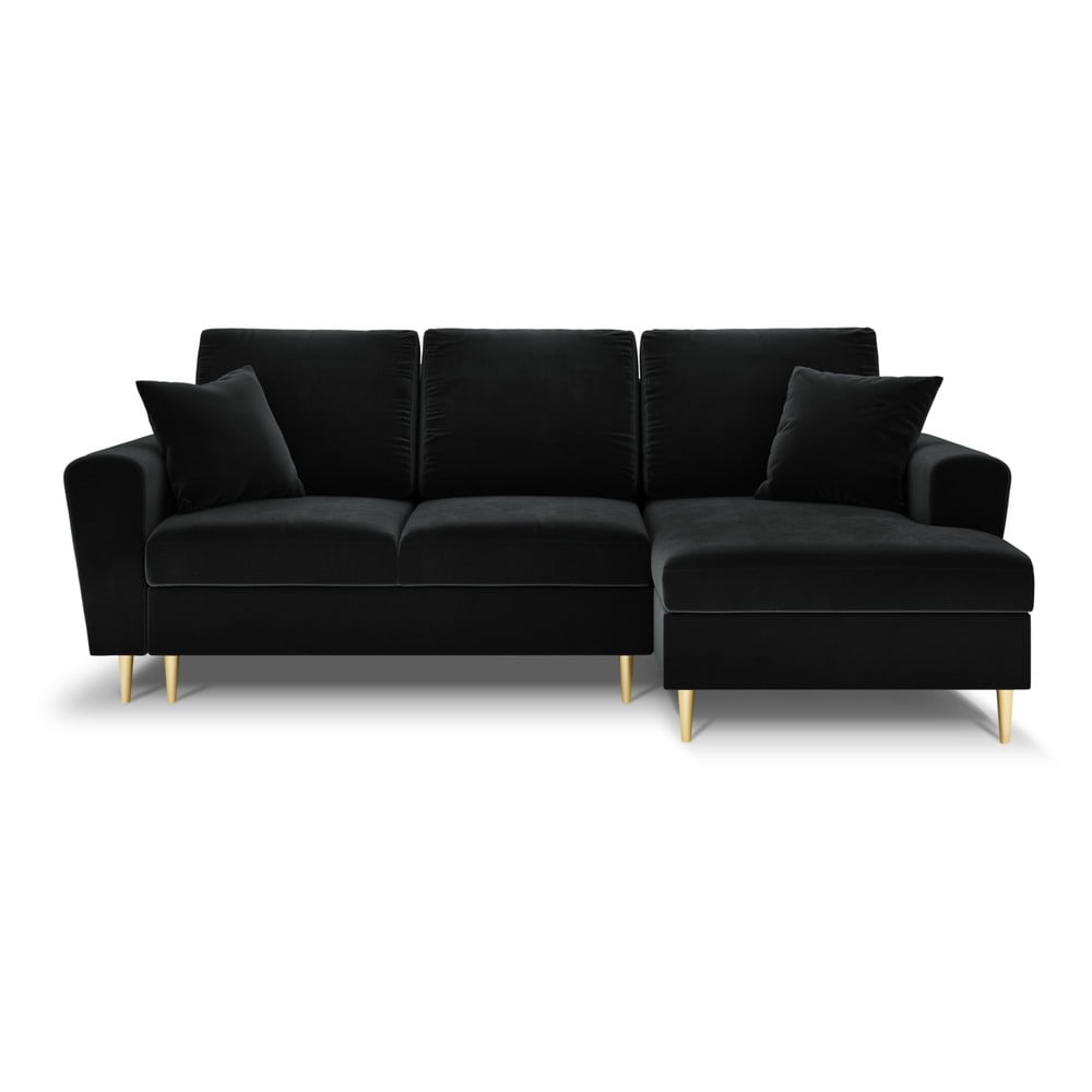 Fekete bársony kinyitható tárolóhelyes sarokkanapé (jobb oldali-heverő résszel) Kyoto – Cosmopolitan Design